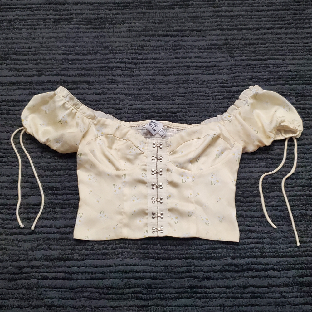 Princess Polly Size 4 Yellow Allyson Floral Print Hook & Eye Corset Crop Top